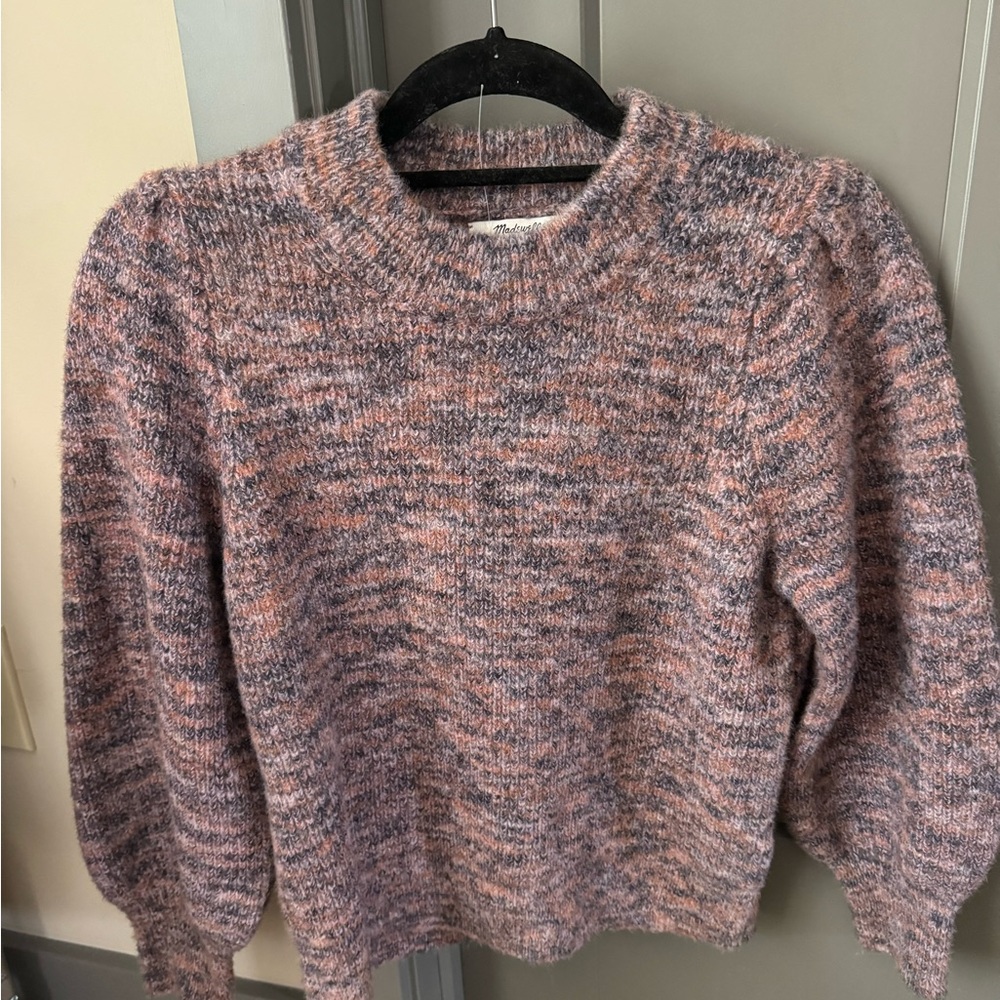 Madewell Pink and Gray Crew Neck Sweater
